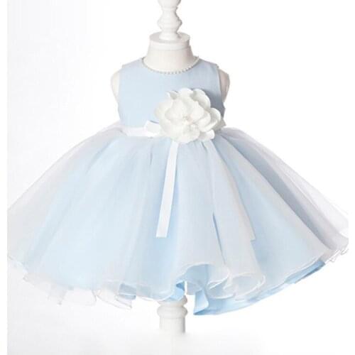 High Quality Light Blue Baby Girl Wedding Dress 2015 Girls Lace Tulle Party Birthday Dress Elegant Flower Girl Dress