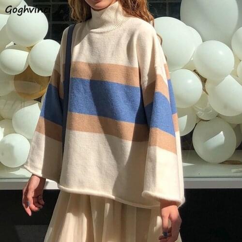 Turtleneck Sweater Women Patchwork Casual Womens Korean Style High Street Autumn Outwear Chic Trendy Ins Sweaters Pullovers