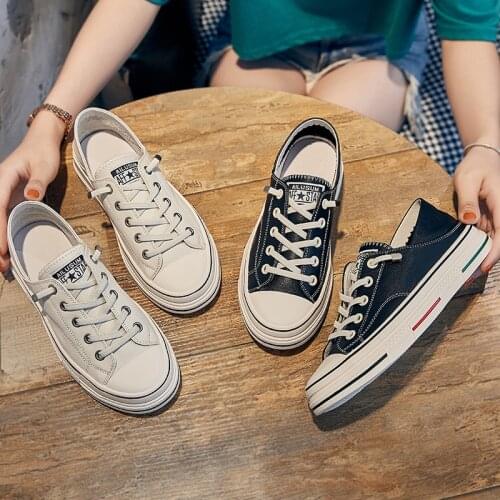 Genuine Leather Women White Shoes Summer Woman Slippper Two-Ways Wear Casual Shoes Comfort Flat Black Shoes Female Skate Sneaker