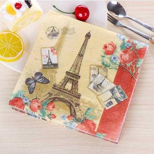 33*33cm 20pcs/lot Decoupage Servilleta Paper Napkins Eiffel Tower Theme Wedding Handkerchief Party Dinner Table Tissues Decor