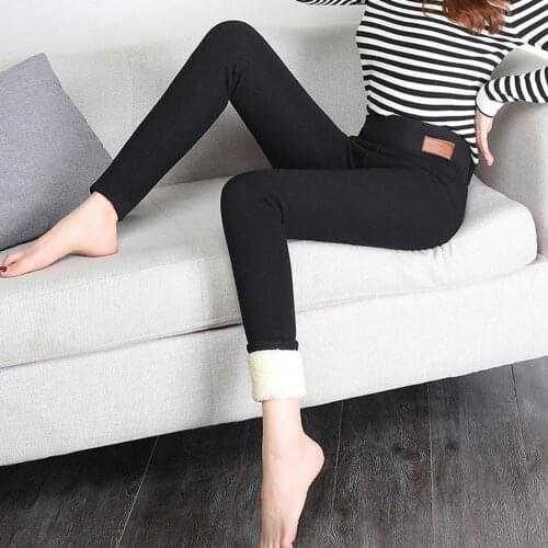 Female Warm Long Trousers High Waist Warm Thicken Winter Trousers Stretch Skinny Pants Leggings Casual Loose Leggings Outwear