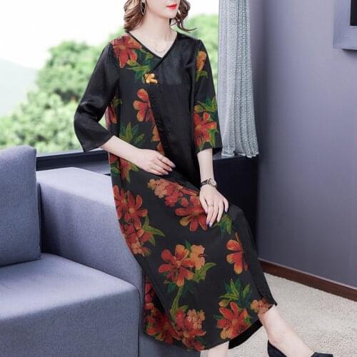 2021 Casual 4XL Plus Size Print Dress Summer Vintage Floral Mulberry Silk Loose Midi Dress Women Elegant Bodycon Party Vestidos