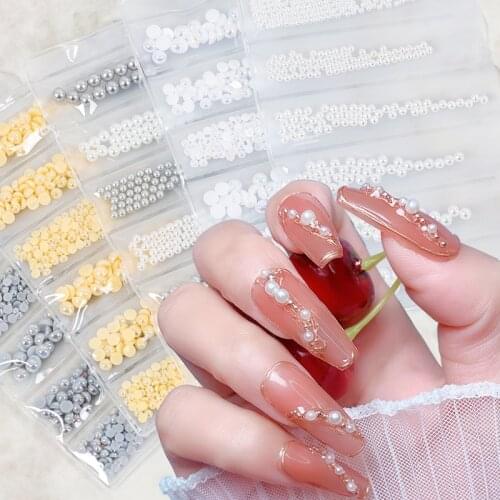 1 Pack Various Size Mermaid AB Pearls Charming White Gray Circle Beads FlatBack Nail Art Decoration Rhinestone Manicure DIY GZP