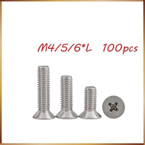 100pcs/Lot GB819 M4/M5/M6 304 Stainless Steel flat head cross Countersunk head screw