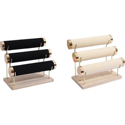 2 Pcs Wooden Bottom Gold 3-Layer Watch Storage Rack, Bracelet, Jewelry Bracelet Display Rack Black & Beige