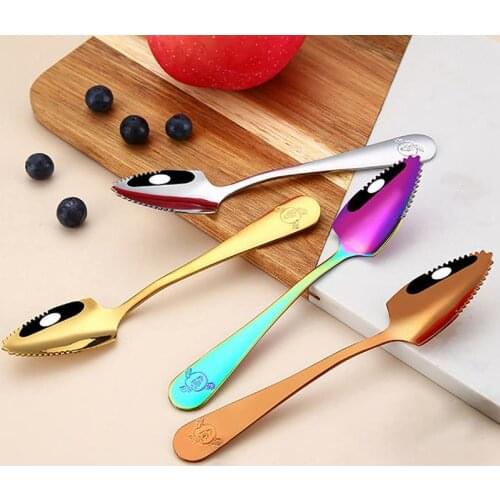 4PCS Coxeer Grapefruit Spoons Set Creative Stainless Steel Fruit Scraping Spoon Dessert Spoon Cooking Spoon Dinnerware