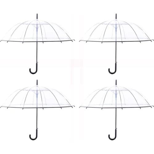 4Pack 23Inch Transparent Umbrellas Large Canopy Transparent Stick Umbrellas Auto Open Windproof Outdoor Umbrella