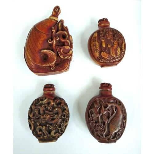 4 Piece Vintage snuff bottle Carven cyprinoid God Dragon snuff box collectable