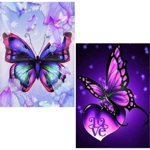 5D DIY Diamond Painting Cross Stitch Diamond Embroidery Square Purple Butterfly Cross Stitch Kits hand Home Decorations