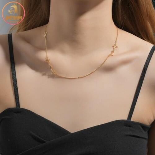 Akizoom Multiple Lovely Butterflies Diamond Fashion Choker Necklace Stainless Steel Charm for Women Girl Jewelry Birthday Gift