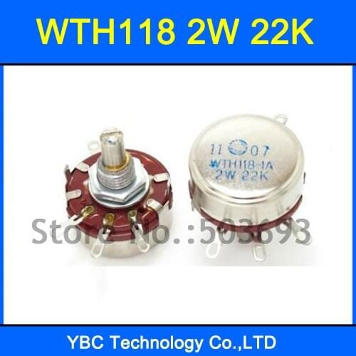 Free Shipping 10pcs/lot WTH118 1A 2W 22K Rotary Taper Potentiometer WTH118-1A