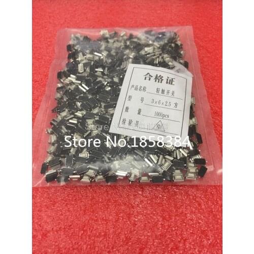 Free Shipping 1000pcs Micro SMD Tact Switch 2 pin 3*6*2.5 mm Momentary Electronic Push Button 2.5mm Switch