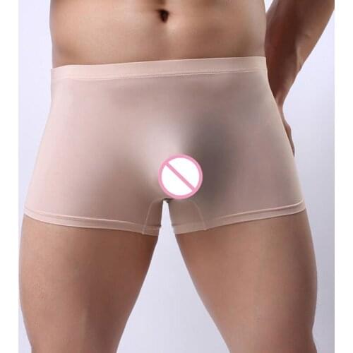 Sexy Men Ice Silk Shiny Transparent Boxer Seamless Smooth Breathable Boxershorts See Through Underwear slip Low Rise G-string