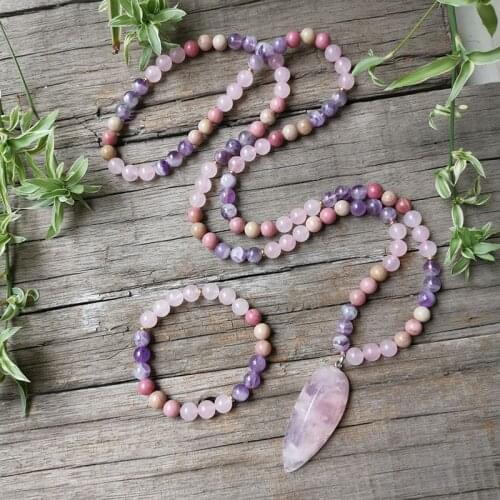 8mm Natural Stone Beads,Rose Quartz Pendant Necklace,Amethyst,Charming Colors Bracelet,Meditation,Inspirational,108 Mala Beads