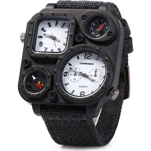 Mens Watches Military Army Quartz Wrist Watch For Men Canvas Watchband Dual Time Zones Analog Relogio Masculino Sports Clock Man