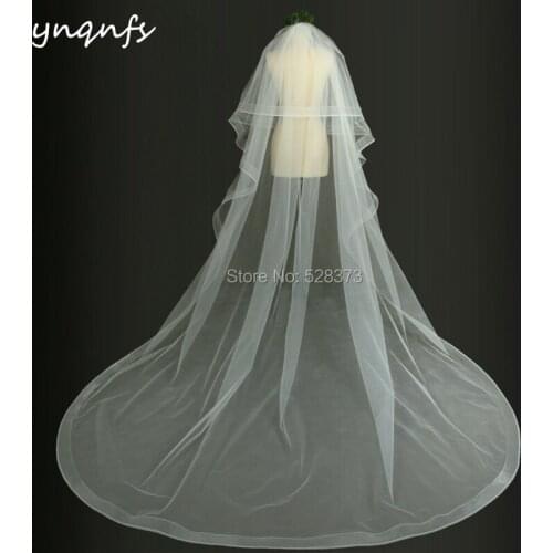 YNQNFS VV21 With Comb Two Layer Boned Edge Soft Tulle Cathedral Veil Velo de Noiva Voile Marriage Bridal Veil Wedding Veil 2019