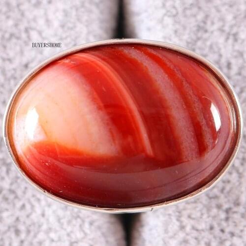 1Pcs Jewelry Gift Adjustable Ring For Women Men Natural Stone Oval Bead Orange Red Veins Onyx Finger Ring Z136