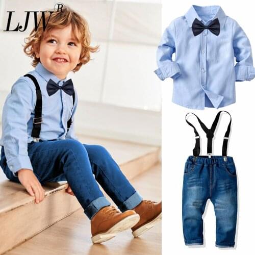 Kids Boys Clothes Set Cool 2PCS Shirt + Jeans Gentleman Strap Set Age Bib Overall Long Sleeve Childrens Clothing Autumn Set 2-7