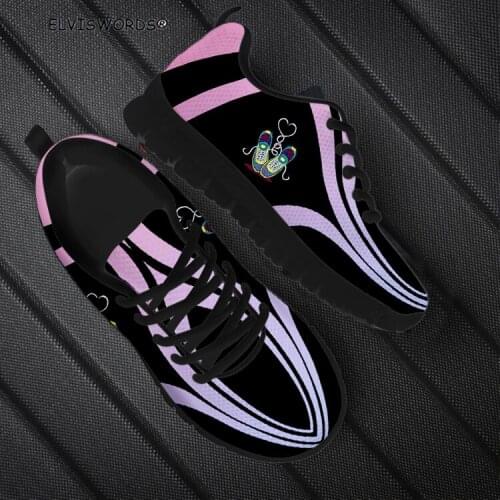 ELVISWORDS Gradient Lace Cartoon Espadrille Shoes Prints Pattern Breathable Ladies Walking Shoes Leisure Lace Up Woman Sneakers