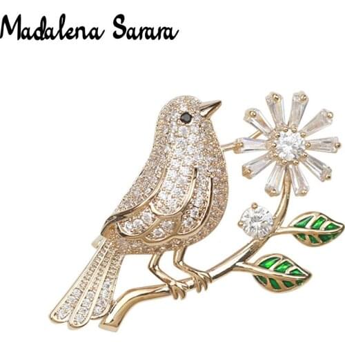 MADALENA SARARA AAAA Zircon And Crystal Inlaid Pearl Brooch Gol Plated Copper Bird Style Fine Brooch Pin For Women Jewelry