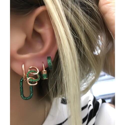 Micro pave cz lock earring gold color european trendy chic women mini multi piercing earring