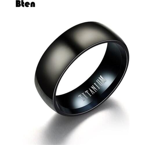 Bten Fashion Mens 8mm Black 100% Titanium Ring Matte Finished Classic Engagement Anel Jewelry For Male Wedding Bands