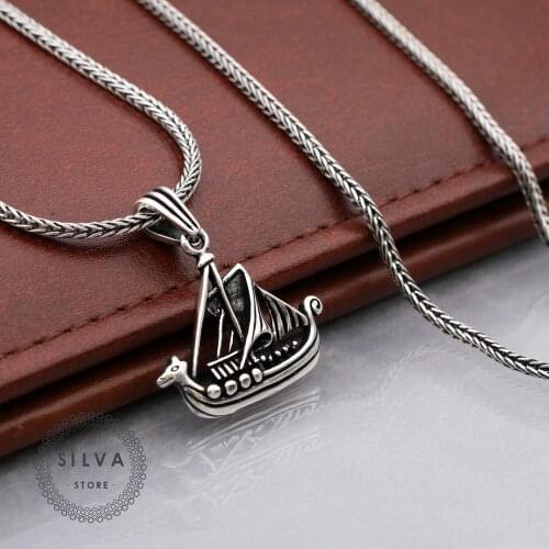 Silva Original 925 Sterling Silver a Ship Pendant Necklace for Men S925 silver fashion Jewelry Gift Mens Cable Chains