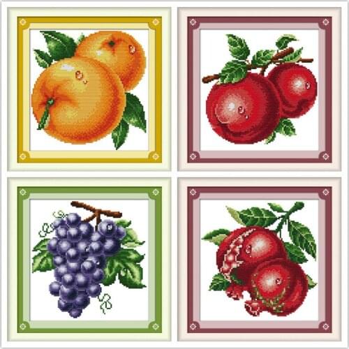 Fresh Oranger/apple/grape/pomegranates Cross Stitch Kits Printed Patterns Canvas Embroidery Needlework Set DIY Cross-stitch DIY