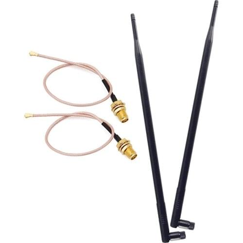 Set of 2 Omni-Directional Wi-Fi Long Range Dual Band 9 Dbi Antenna 2.4/5Ghz 802.11N/B/G and 2 RF Female Pigtail Antenna