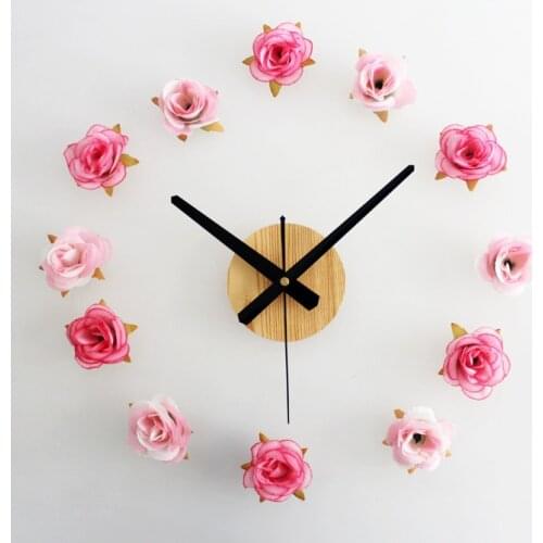 Rose Flowers Numbers DIY Home Wall Clocks Pink Rose Rose Quartz clocks for Girl Princess Living Room Decor Girls Gifts