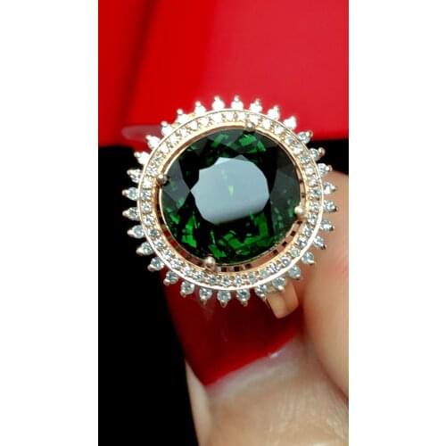 Fine Jewelry Real Pure 18 K Gold AU750 100% Natural Green Tourmaline Gemstone 5.2ct Female Rings Brazil Origin for Womens Gift
