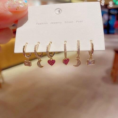 5 Piece/Set Geometric Love Heart Square Moon Hoop Earrings Set for Women CZ Zircon Gold Earrings Jewelry S-E1291