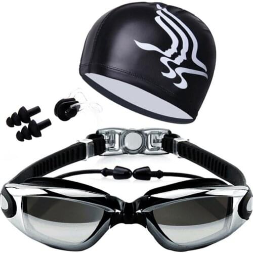 Swim Goggles With Hat Ear Plug Nose Clip Suit Waterproof Optical Swim Diving Glasses Anti-fog Diopter Swim Eyewear Pool