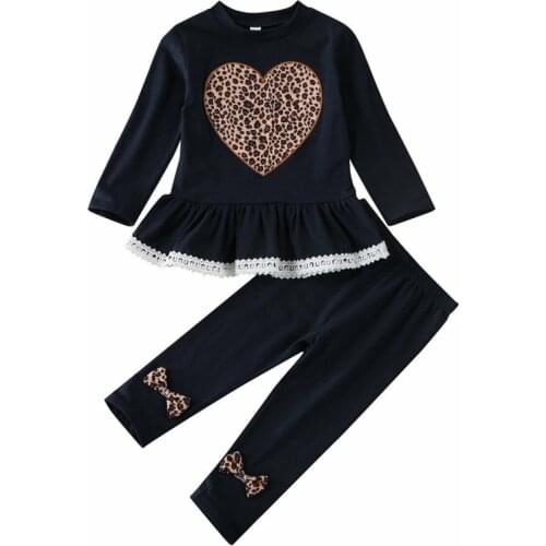1-6Y Toddler Newborn Kids Baby Girl Clothes Leopard Print Tops T-shirt Sweatshirt Pants Winter Outfits 2psc Clothes Set