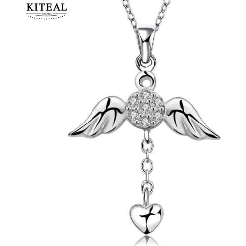 SALE LOVE N674 silver Plated necklace women umbrella pendant necklace CZ stone Angel Wing cross factory store cz jewelry Fine