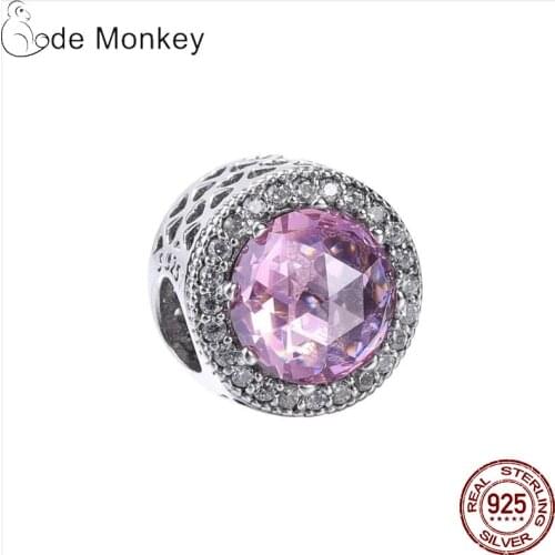 Pandach 100% Real 925 Sterling Silver Dark Pink Grass Beads Charms Fit Original Bracelet DIY Jewelry For Women 1008