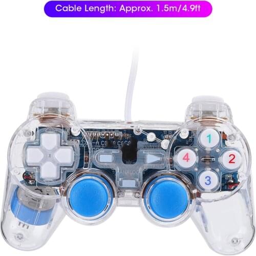 Stylish Handheld USB Wired Game Console Transparent Plastic Controller good hand-feeling with blue light for PS2 PC Computer