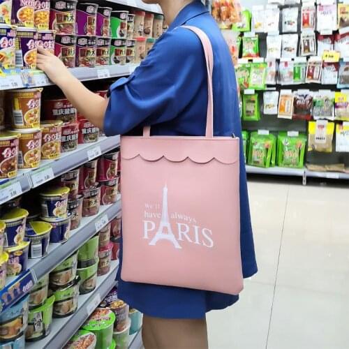 Women PU Tote Ladies Casual Shoulder Bag Foldable Shopping Bags Beach Bag Cotton Cloth Female Handbag