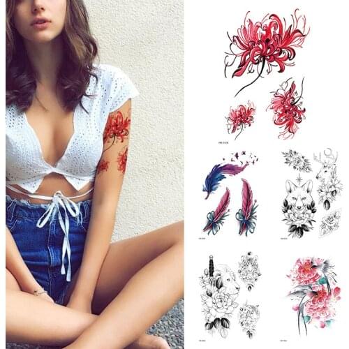 1 Pieces 3D Flower Rose Temporary Tattoos Stickers For Women Girls DOT Pattern Sexy Body Art Tatoo Black Daisy Flora