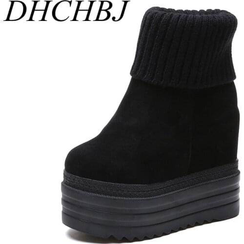 13CM womens hidden heels plush inside warm winter sneakers casual ladies high platform height increasing woman boots