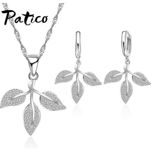 Fresh And Lovely Clover Leaves 925 Sterling Silver Anniversary Necklace Earrings Jewelry Sets For Fashion Girls
