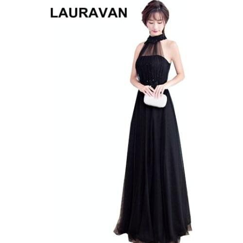Halter neck womens special occasions formal size 6 balck tulle bridesmaid dress brides maids dresses 2019 ball gown under 100