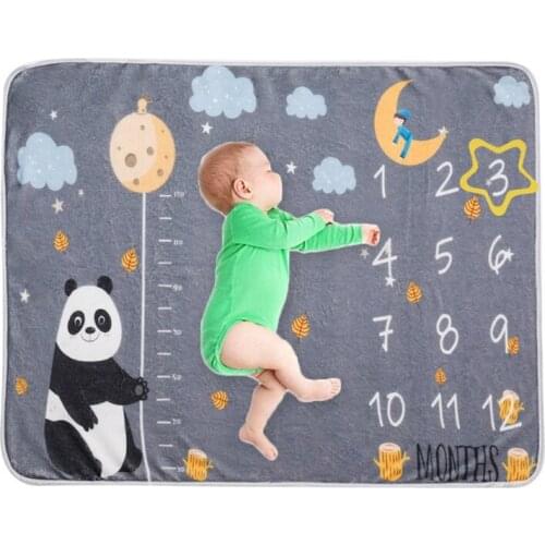 1 Set Baby Monthly Record Growth Milestone Blanket Newborn Photography Props Accessories Cartoon Bear Printing Props D5QA