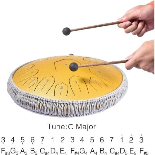 14 Inch 15 Tone Steel Tongue Drum Tune C Percussion Hand Pan Drum With Padded Drum Bag & Mallets Musical Instrument For Children