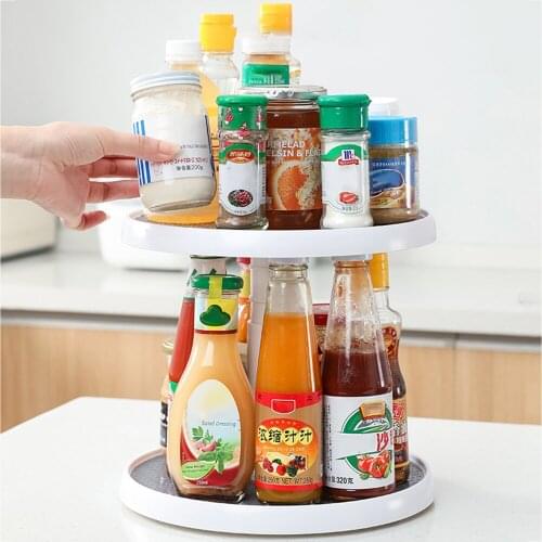 2-Tier Rotating Seasoning Holder Kitchen Home 360 Degree Spice Jar Rotating Tray Holder Multifunctional Cosmetic Storage Rack