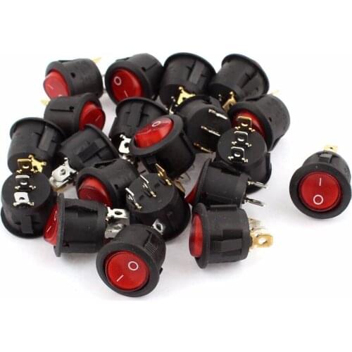 20 Pcs KCD1 SPDT NO/OFF Red Light Rocker Switch AC 250V/6A 125V/10A