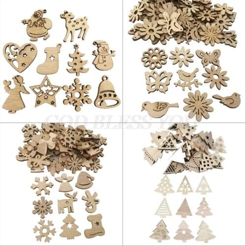 50 Pcs Cute Christmas Element Tree Ornament Wood Hanging Pendants Xmas Home Party Decor Household Festival Party Items