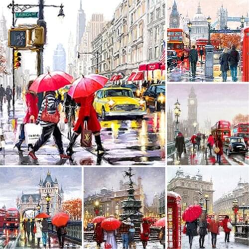 5D Diamond Painting City Scenery Full Round Square Resin Diamond Embroidery Building Landscape Rhinestone Mosaic Home Decoration