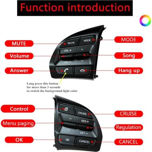 7 color backlight free switching Multi Functional Steering Wheel Button For Hyundai Elantra 1.4T Steering Wheel Button