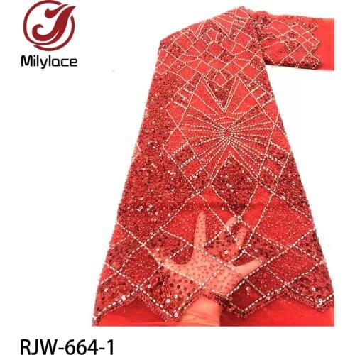 African Sequins Lace Fabric 2021 High Quality Lace Bead Tube Lace Fabric French Net Lace for Wedding Bridal Dress RJW-664